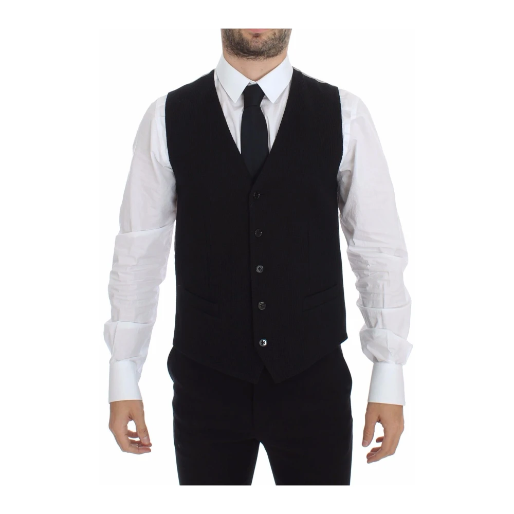 Dolce & Gabbana Elegante Zwarte Zijden Vest Black Heren