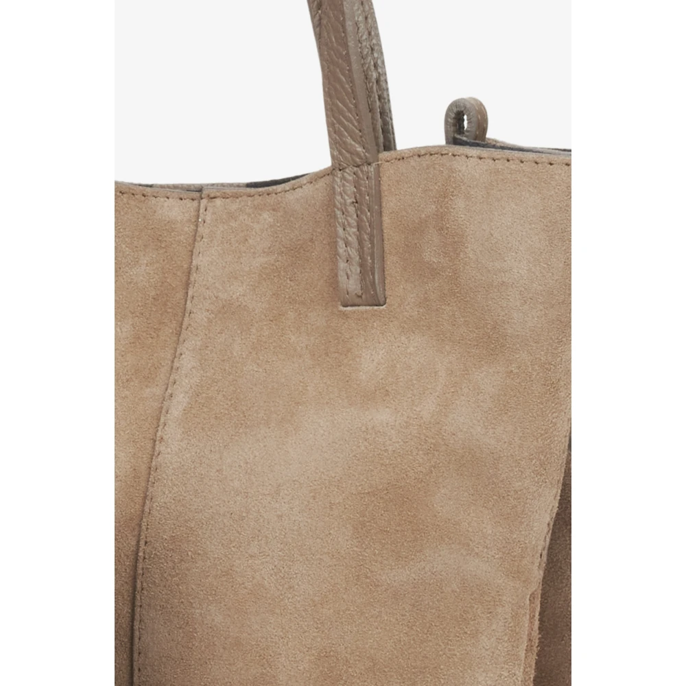 Estro Beige Handtas voor Vrouwen met Lange Handvatten in Premium Italiaans Velours Beige Dames