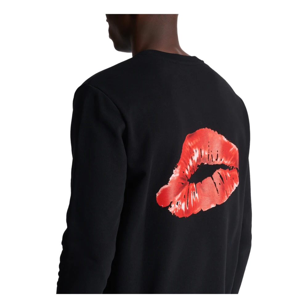 Balmain Sweatshirt met Kiss Print Black Heren