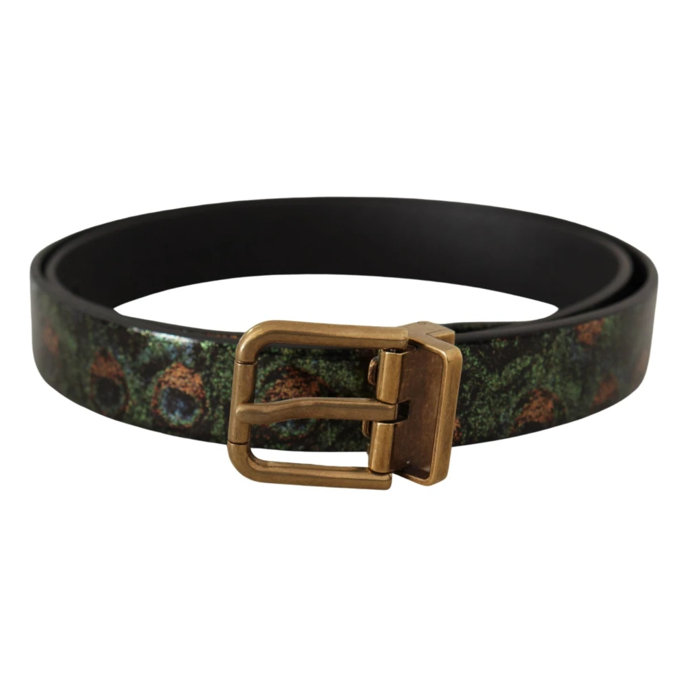 Dolce & Gabbana Men's Bronze Multicolor Leather Belt With Metal Buckle