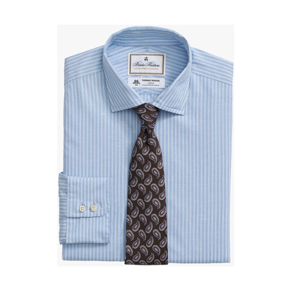 Brooks Brothers Lichtblauw gestreept overhemd van katoen en linnen regular fit met Engelse spread collar Blue Heren