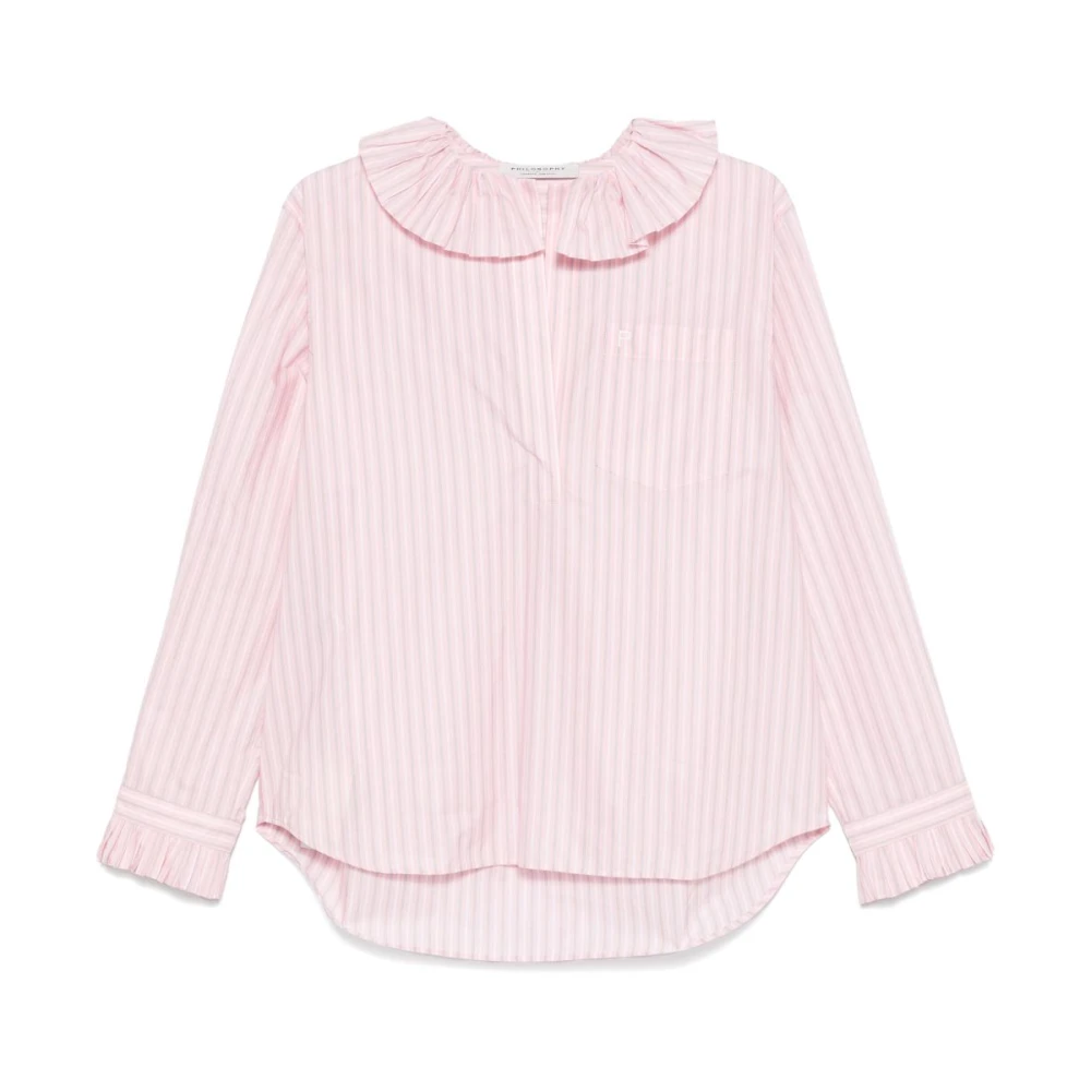 Philosophy di Lorenzo Serafini Roze Ruche Kraag Shirt Geborduurd Logo Pink Dames