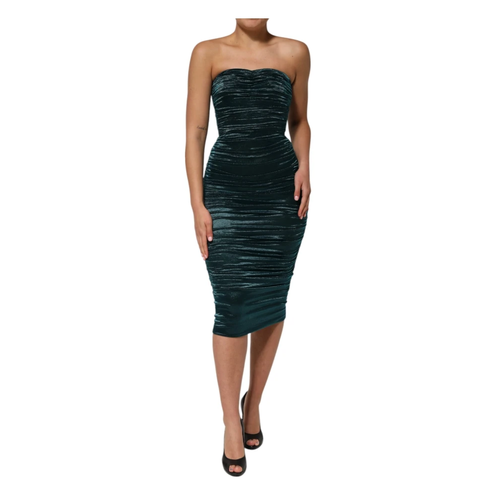 Dolce & Gabbana Women's Green Silk Satin Fitted Strapless Dress