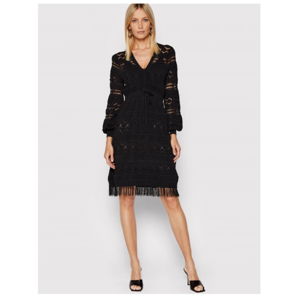 Twinset Korte Kanten Jurk met Franjes Black Dames