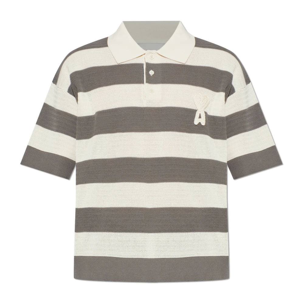 Ami Paris Men's Gray Polo Shirts, Xl, De Coeur Polo