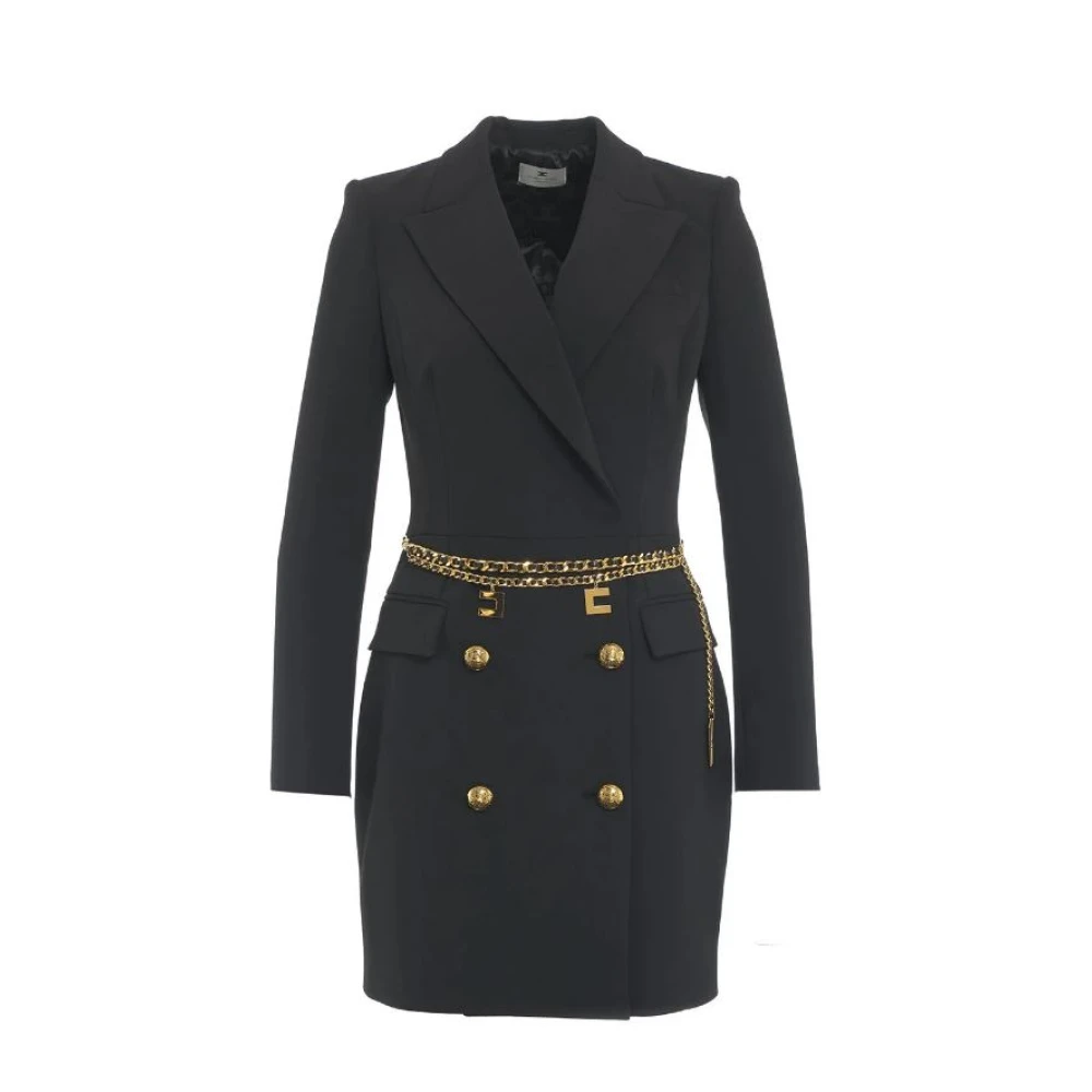 Elisabetta Franchi Zwarte jurk met kettingriem Black Dames