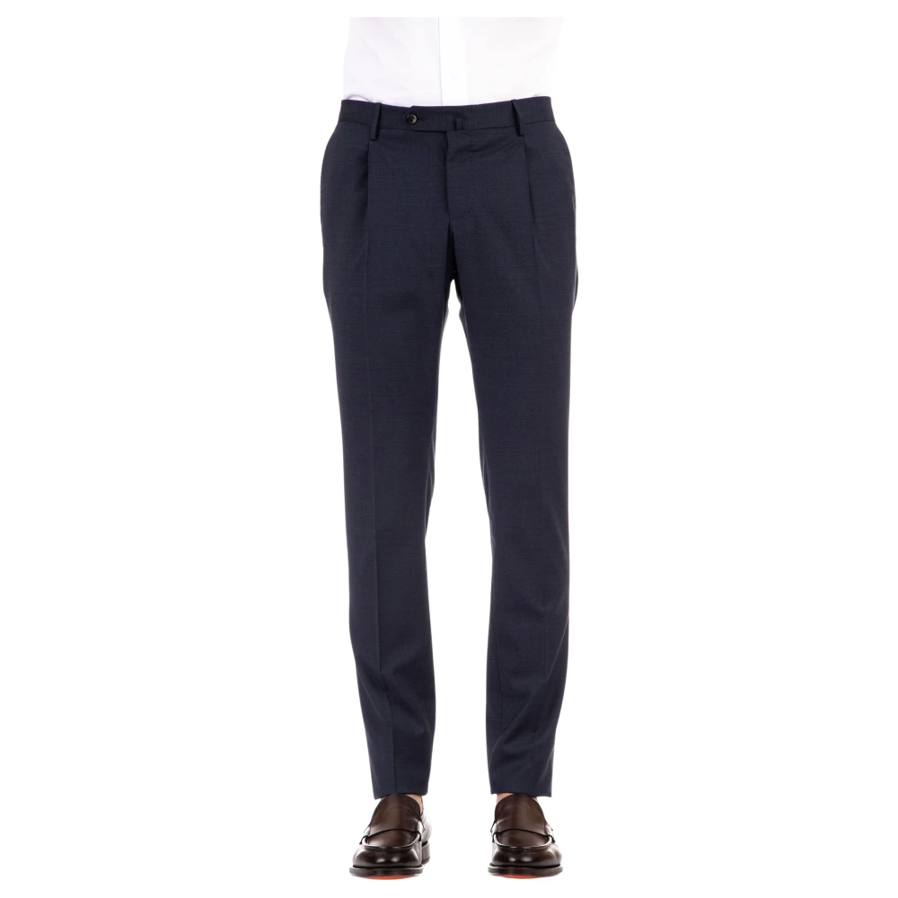 Pt Torino Men's Blue Stretch Wool Trousers