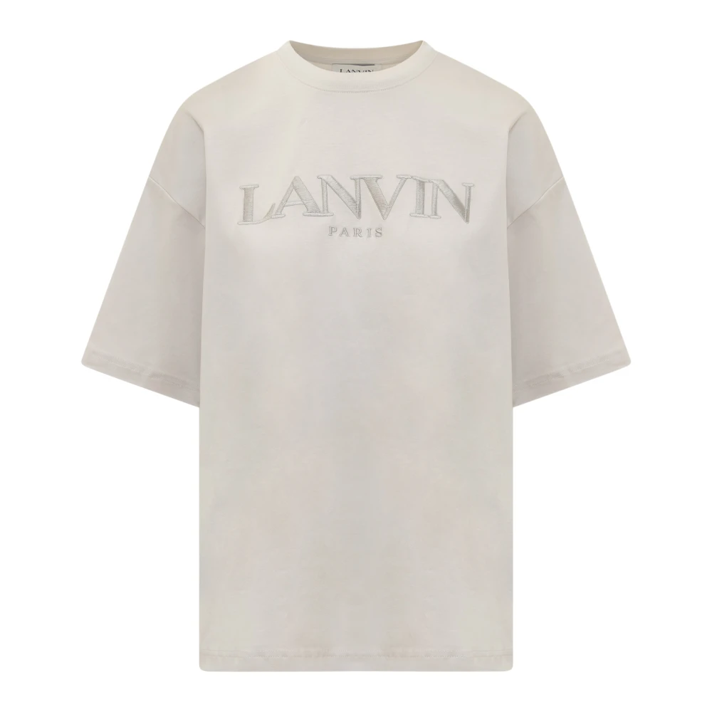 Lanvin Oversized T-shirt met Geborduurd Logo Beige Dames