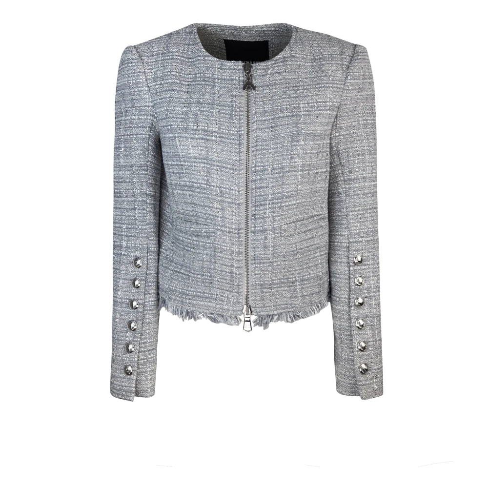 PATRIZIA PEPE Grijze Tweed Katoen Lurex Regular Fit Jas Gray Dames