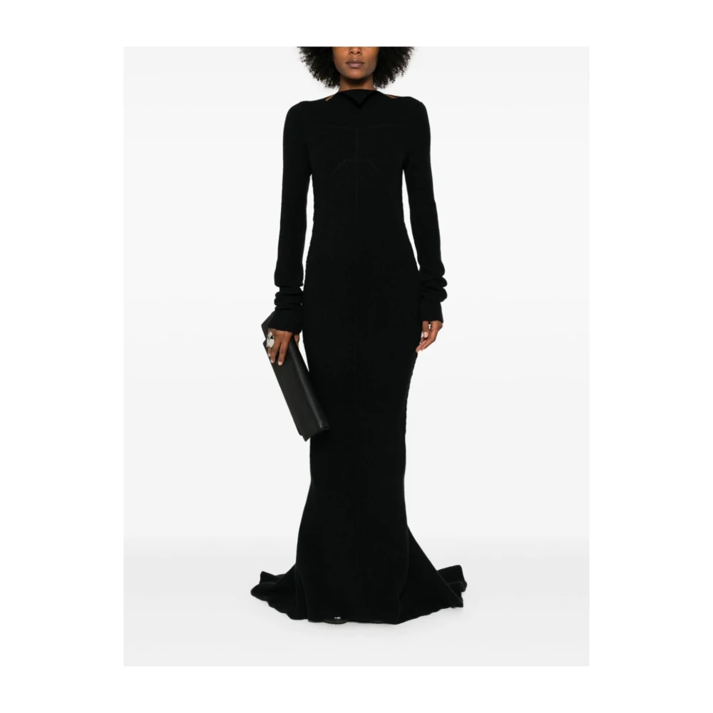 Rick Owens Zwarte Gebreide Alpaca Wollen Lange Jurk Black Dames