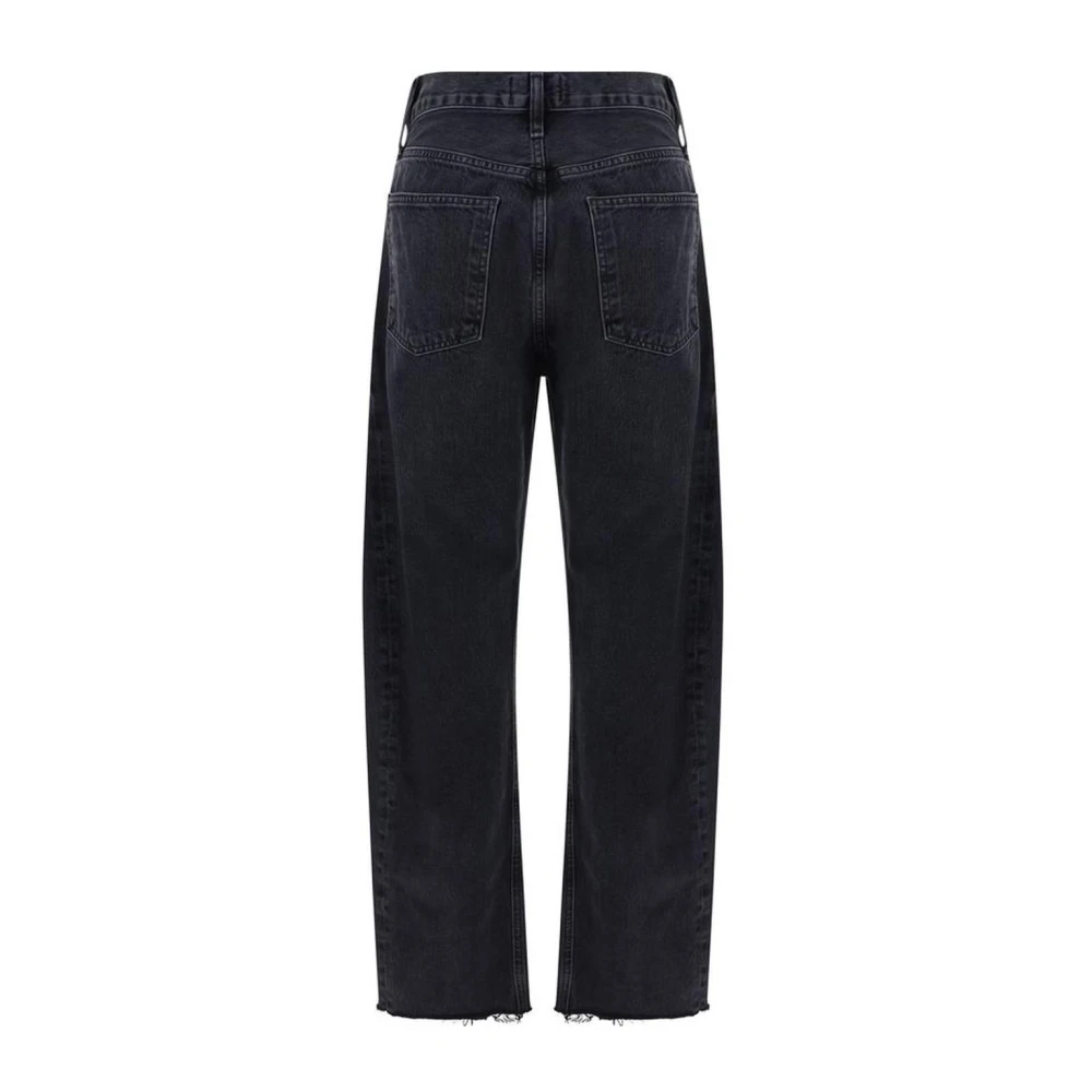 Agolde Wijde Katoenen Jeans met Raffelige Zoom Black Dames