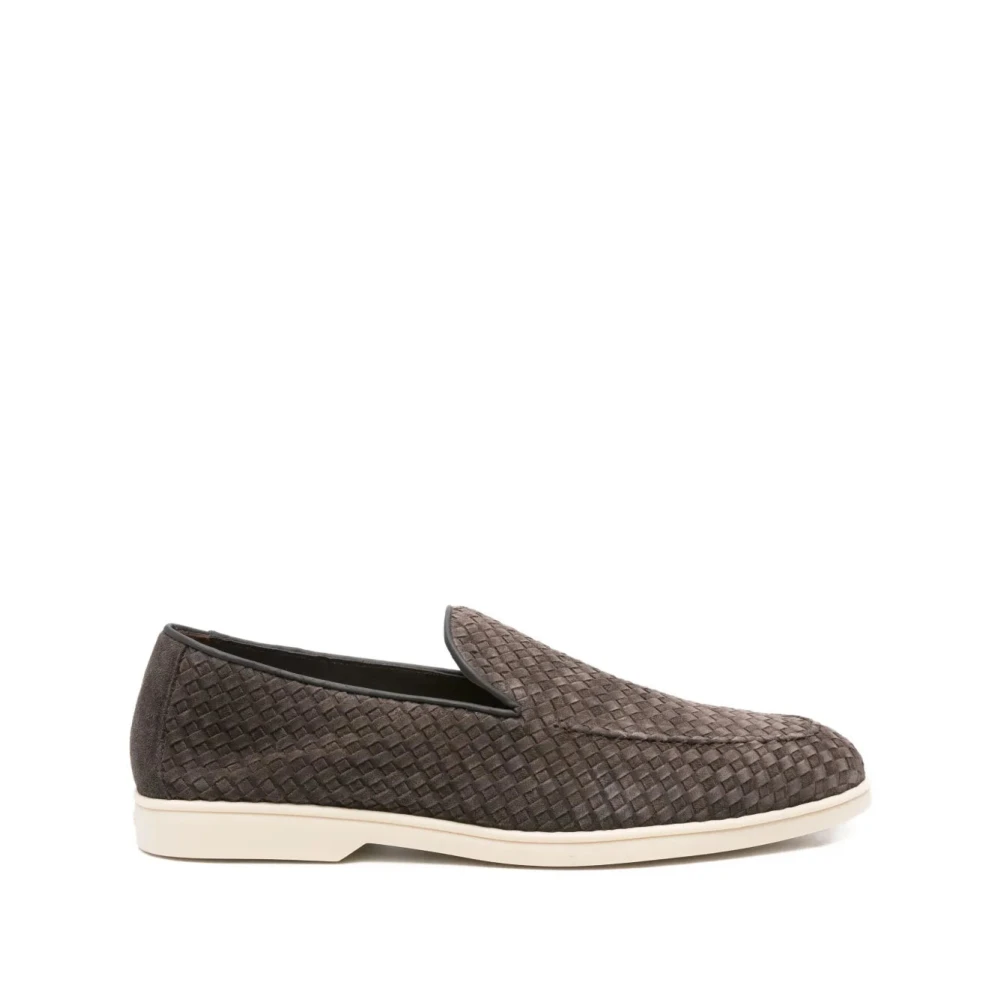 Doucal's Men's Brown Loafers, 7 Uk, Woven Suede Loafers