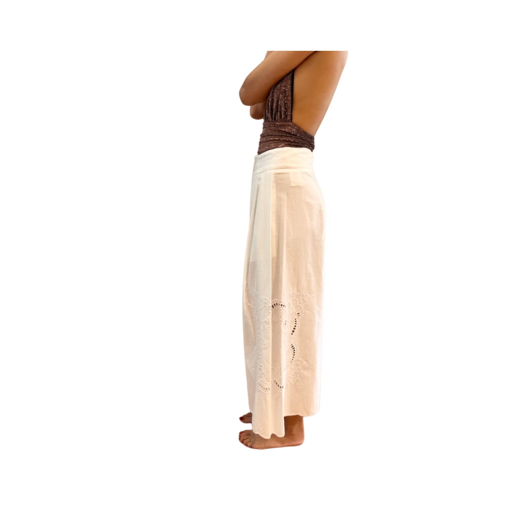 Phisique du Role Geborduurde katoenen broek wijde snit Beige Dames