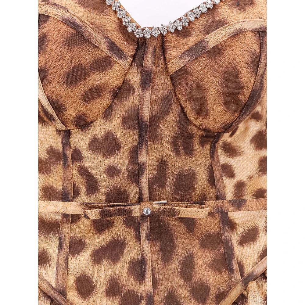 Zimmermann Animalier Midi Jurk van Linnen en Zijde Beige Dames
