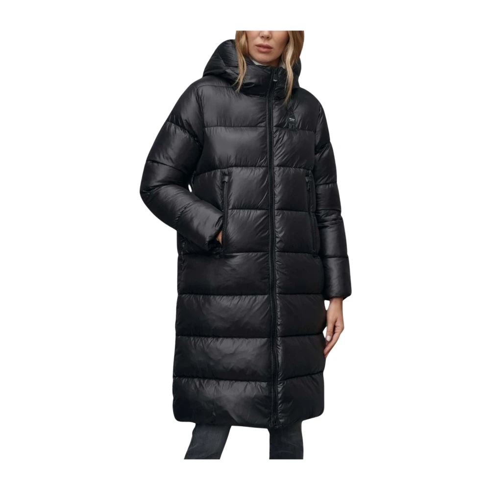 Blauer Lange Parka met geruit motief Black Dames