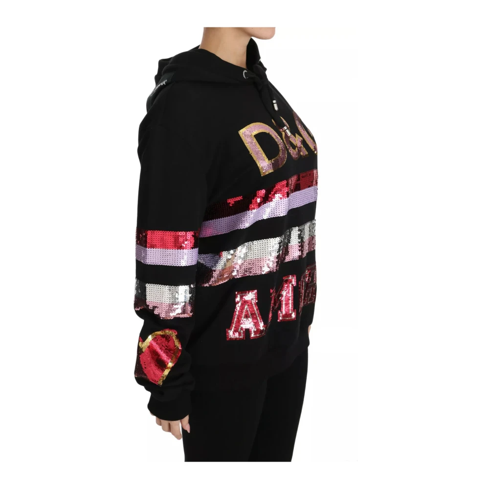 Dolce & Gabbana Paillet Hooded Pullover Sweater Black Dames