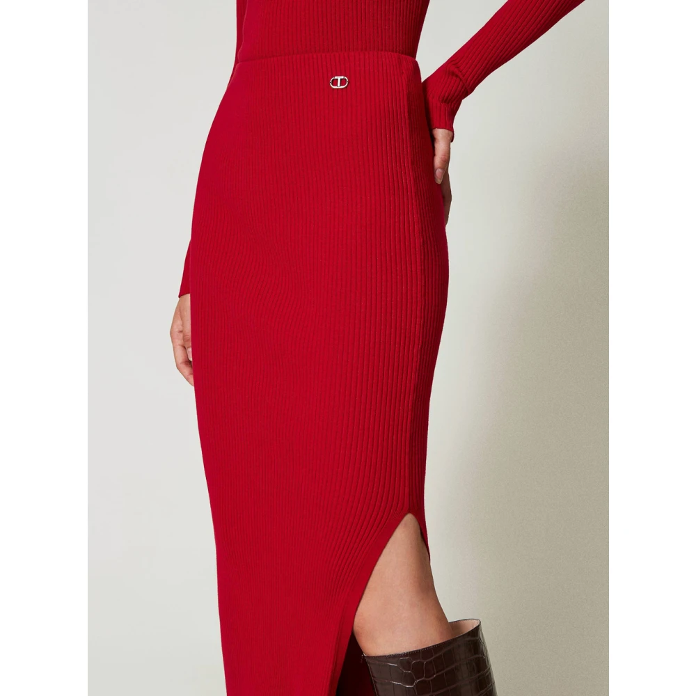 Twinset Geribbelde Gebreide Midirok Red Dames