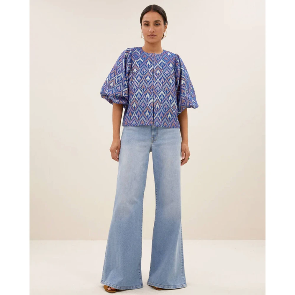 By-Bar Korte Mouw Mauri Blouse Blue Dames