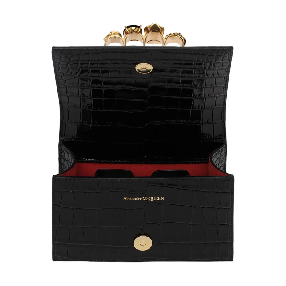 alexander mcqueen Leren schoudertas voor dames met magnetische knoop Black Dames
