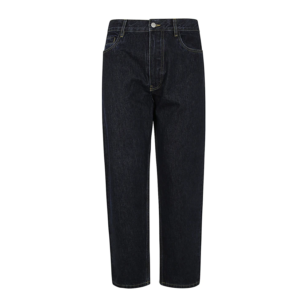 Studio Nicholson Blauw Zwart Denim Tapered Broek Blue Heren