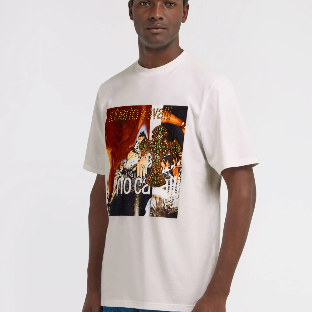 Roberto Cavalli Grafische Print Katoenen T-shirt White Heren