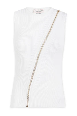 Zip-Embellished Knitted Top