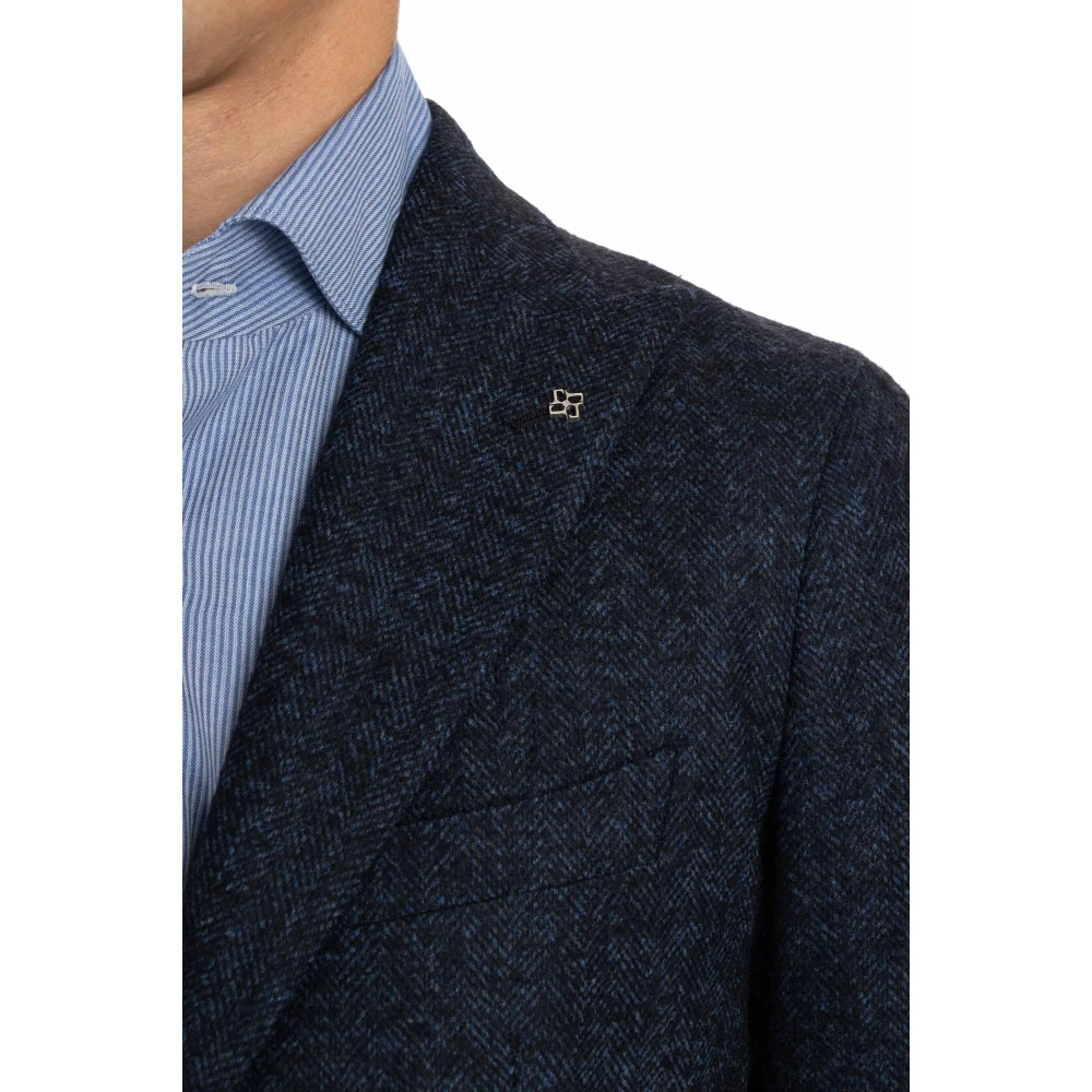Tagliatore Blauwe Geweven Jas Single-Breasted Stijl Blue Heren