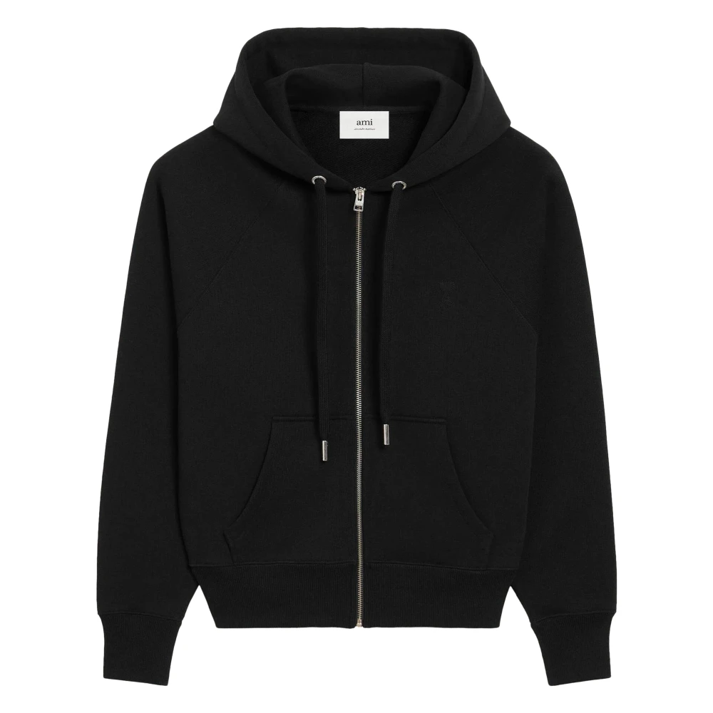 Ami Paris Men's Black Zip-Throughs, Xl, Ami De Coeur Zipped Hoodie