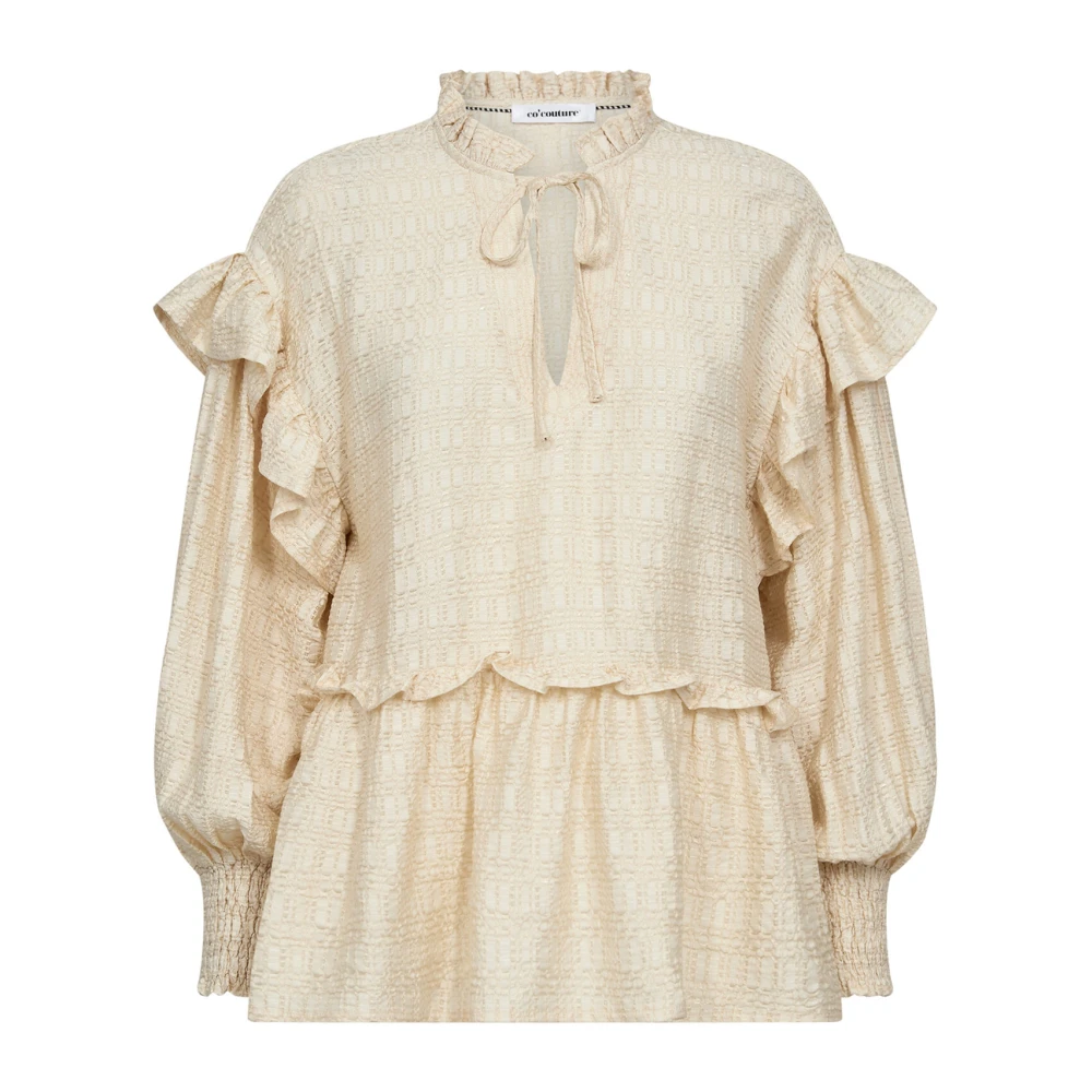 Co'Couture Frill Blouse met Pofmouwen Beige Dames