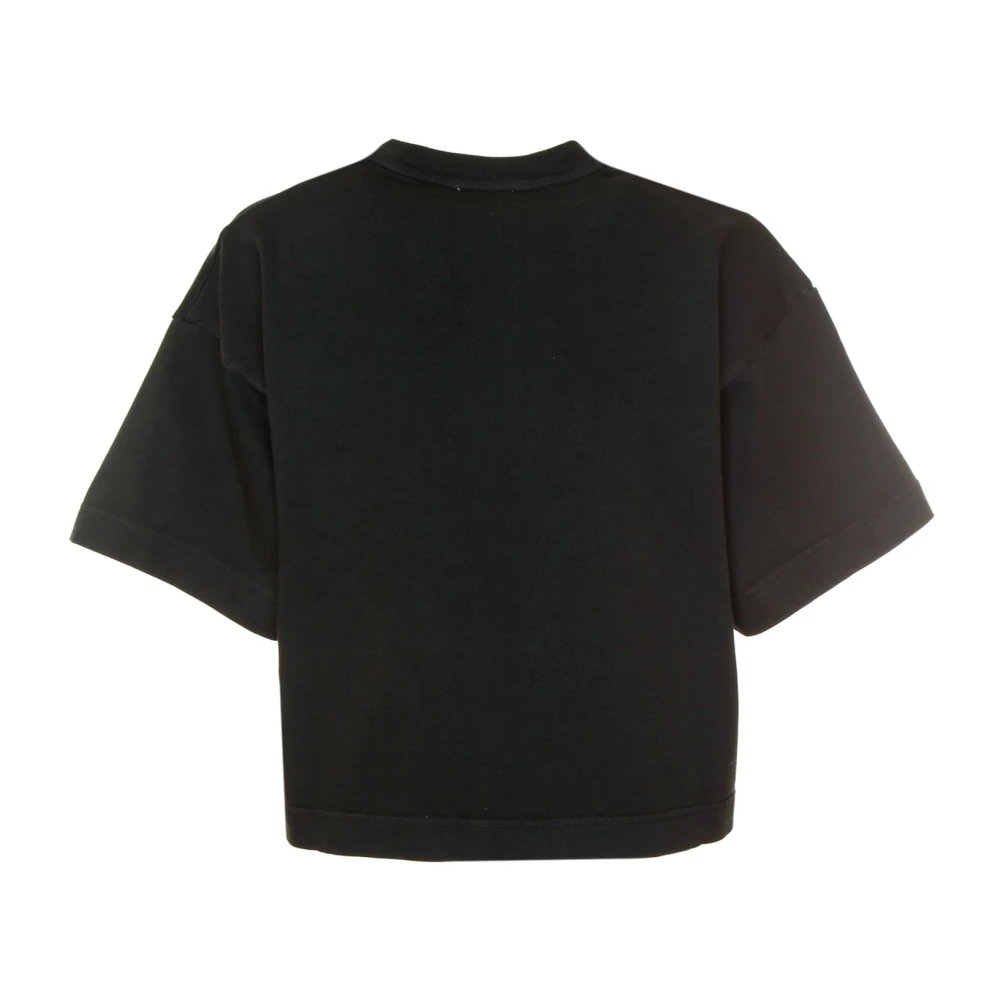 Autry Geribbelde T-shirt met logo-appliqué Black Dames