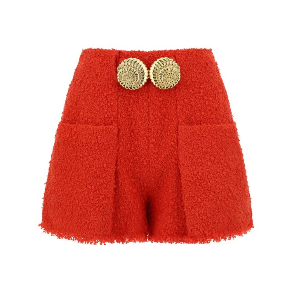Balmain Stud Detail Tweed Bermuda Shorts Orange Dames