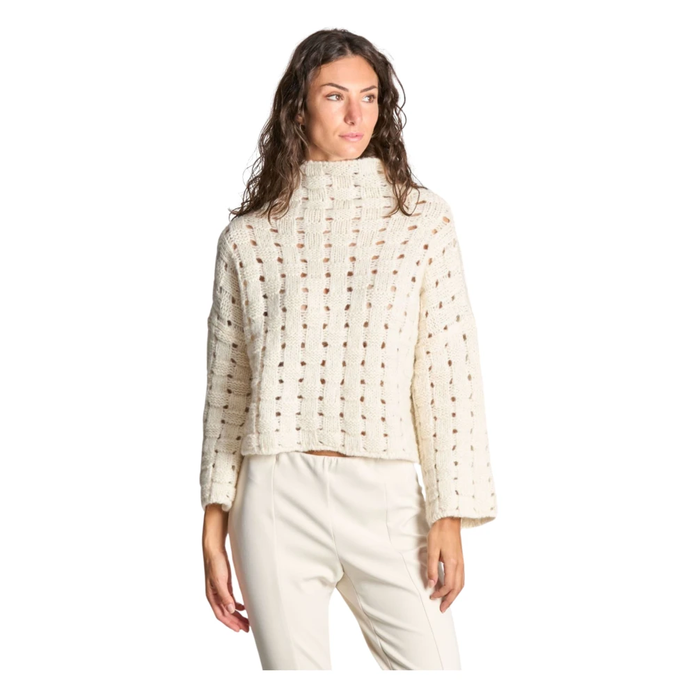 Liviana Conti Alpaca en wol trui met ronde hals Beige Dames