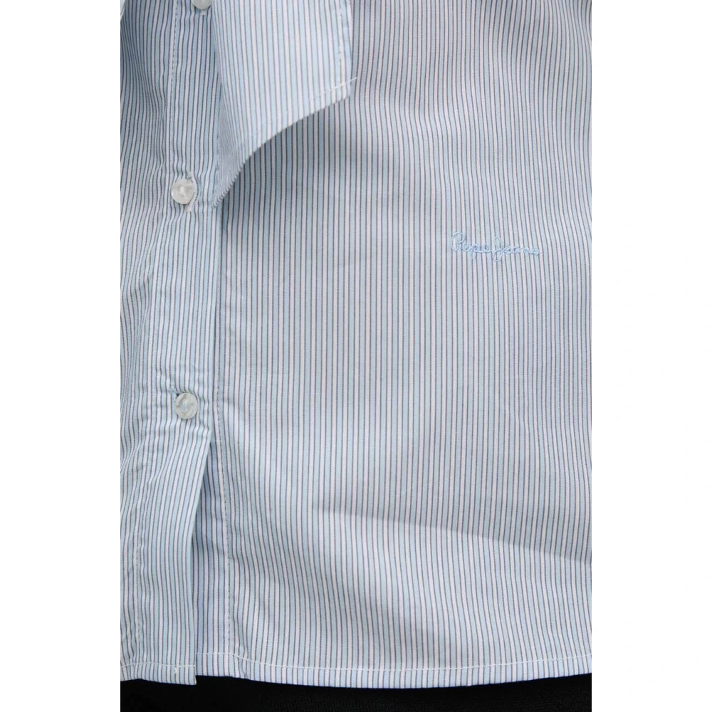 Pepe Jeans Gestreepte Hemelsblauwe Blouse met Strik Blue Dames