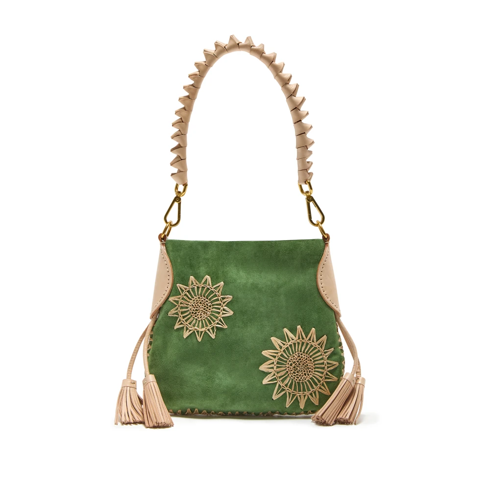 Maliparmi Kleine Leren & Raffia Schoudertas Green Dames