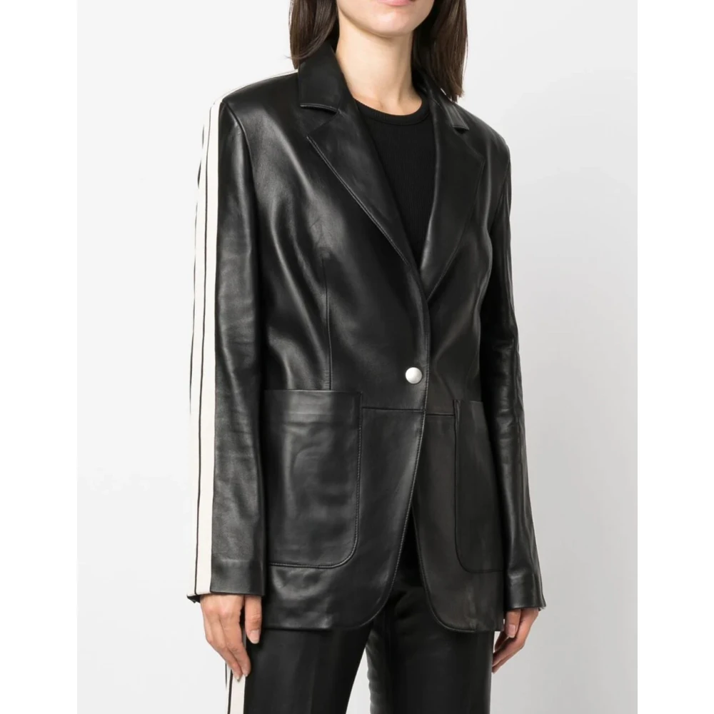Palm Angels Zwarte Leren Track Blazer Black Dames