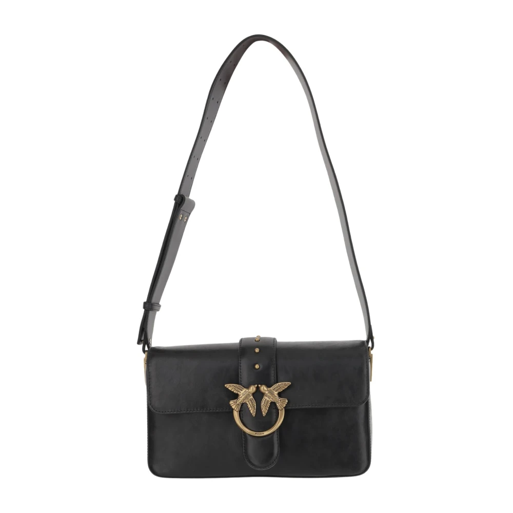 Pinko Women's Black Love Birds Leather Shoulder Bag - Shoulder Bags - One Size - Bags