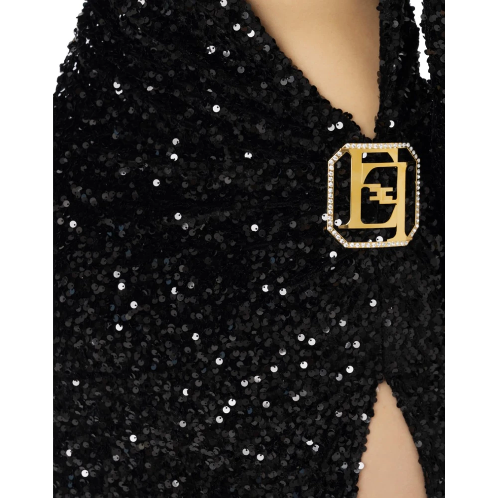 Elisabetta Franchi Rode Loper Geborduurde Lange Jurk Black Dames