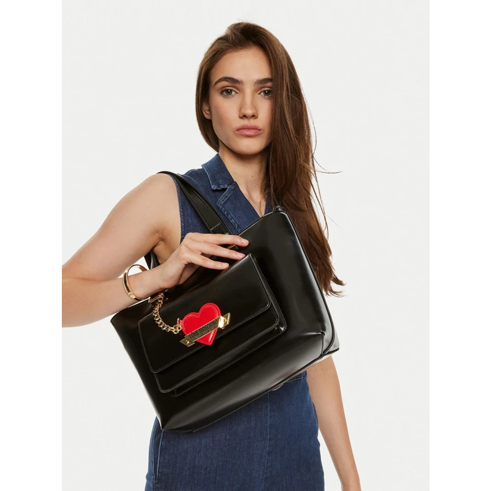 Love Moschino Zwarte Shopper Tas met Ritssluiting Black Dames