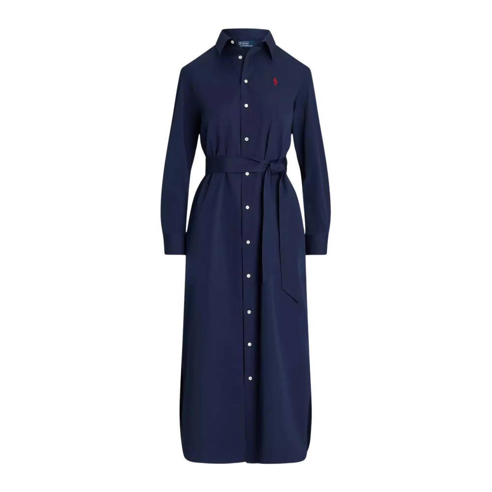Ralph Lauren Cotton Shirt Midi Jurk Blue Dames