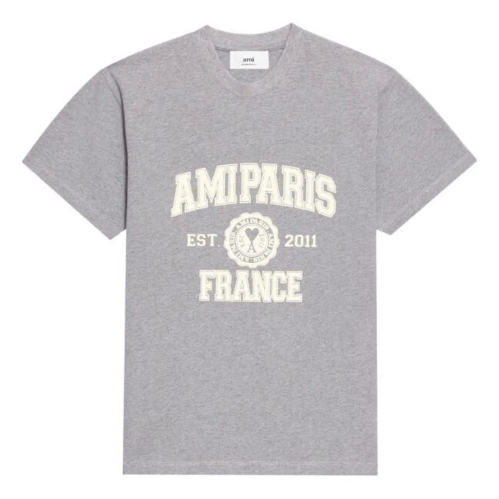 Ami Paris Tryckt Logotyp T-shirt i Grå Gray, Herr