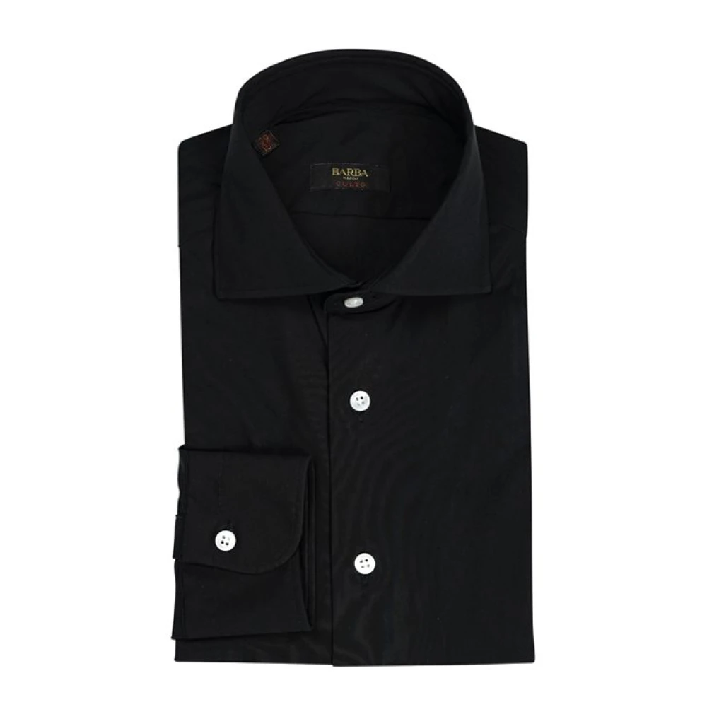 Barba Napoli Zwarte Stretch Katoenen Cult Shirt Black Heren