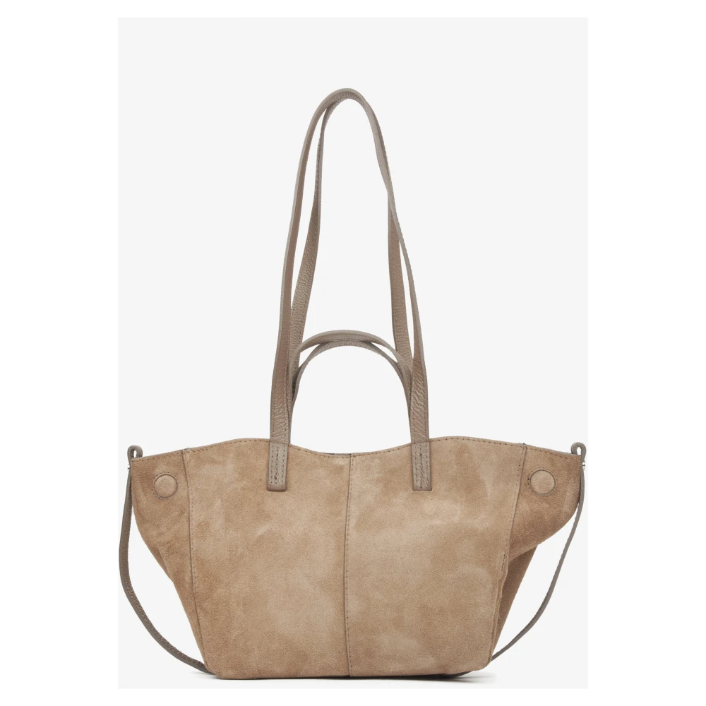 Estro Beige Handtas voor Vrouwen met Lange Handvatten in Premium Italiaans Velours Beige Dames