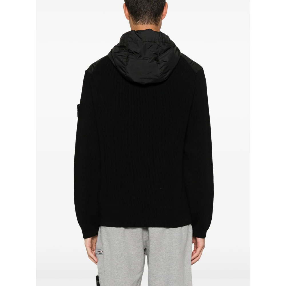 Stone Island Zwarte jas met gebreide inzetstukken Black Heren