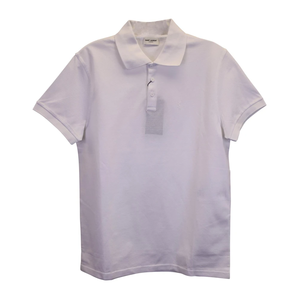 Saint Laurent Wit Monogram Katoen Pique Polo Shirt White Heren