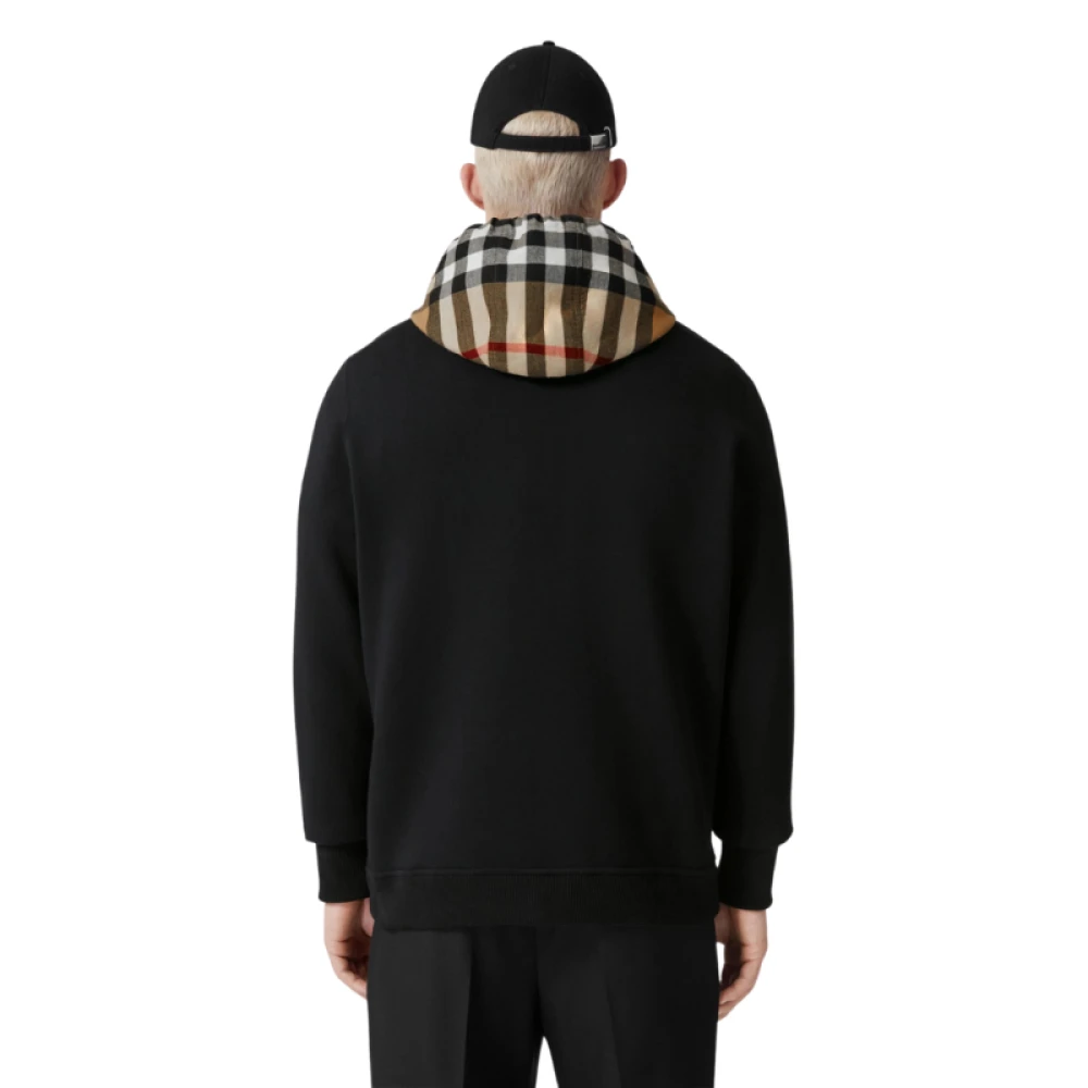 Burberry Samuel Zwarte Katoenen Hoodie met Beige Ruit Black Heren