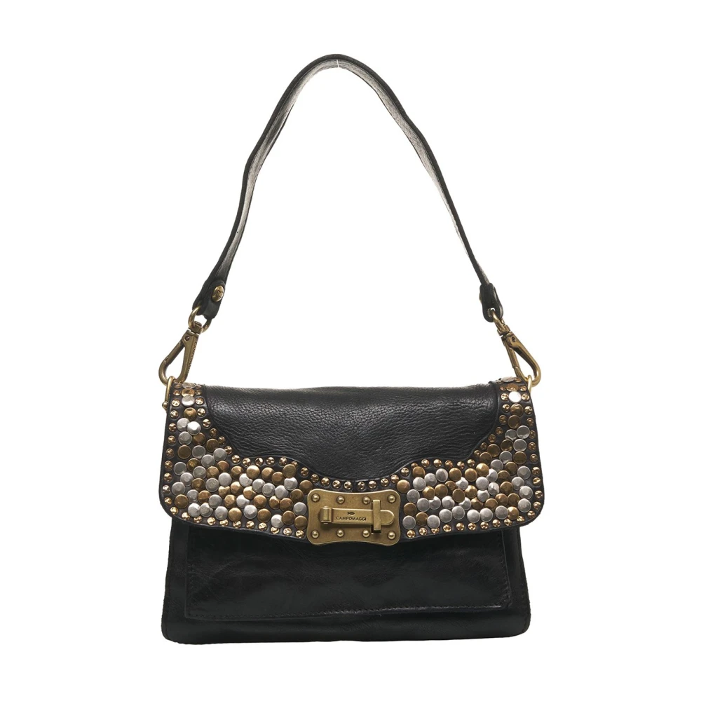Campomaggi Zwarte leren schoudertas Elegant ontwerp Black Dames