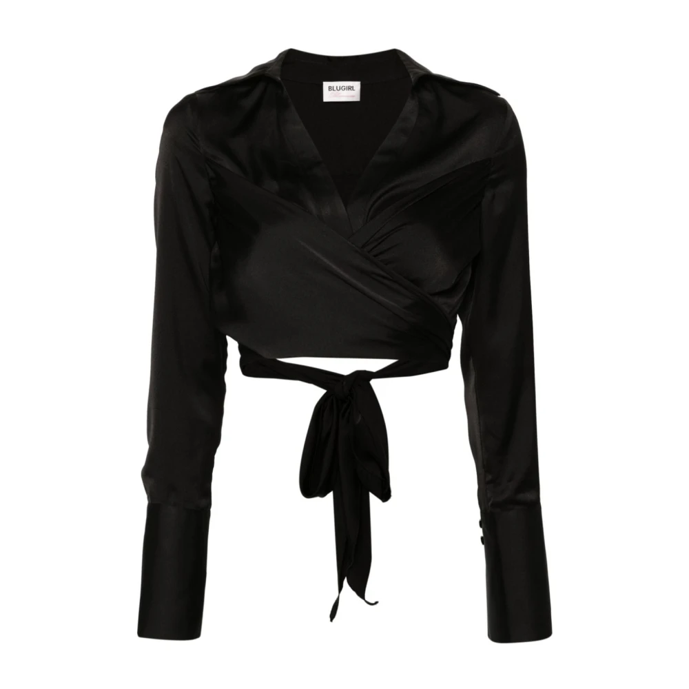Blugirl Satin V-Hals Zwarte Shirt Black Dames