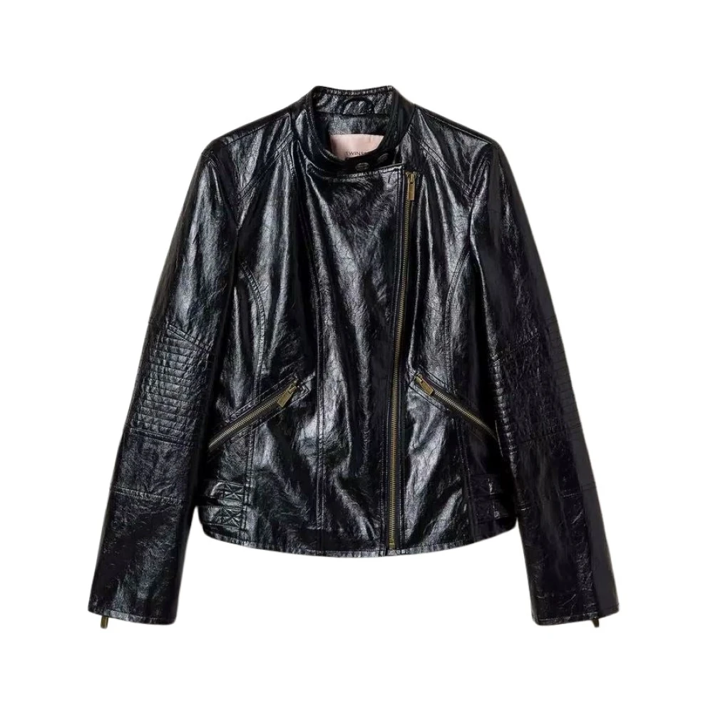 Twinset Imitatieleren bikerjack Black Dames