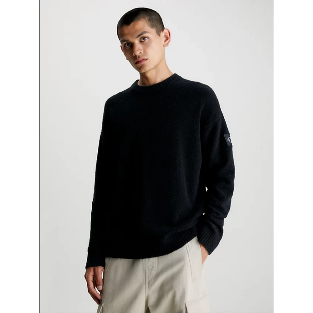 Calvin Klein Zwarte Sweaters met Bouclé Textuur Black Heren