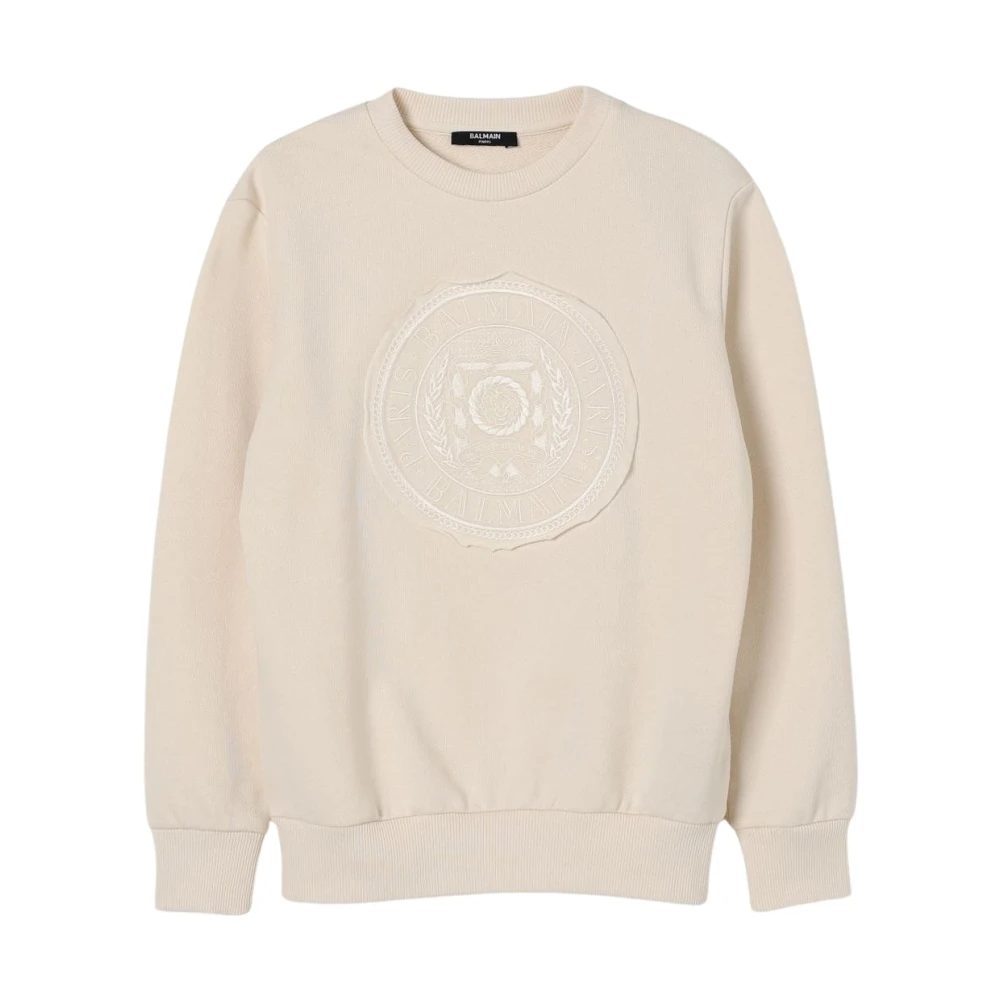Balmain Unisex Beige Embroidered Logo Sweatshirt